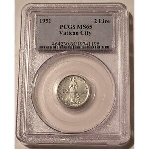 Vatican City Pius XII 1951 2 Lire Year 13 MS65 PCGS